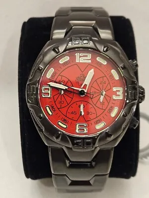 SUG Men's Watch S1407-280 Red Face Black Case White Numbers Quartz Stainless 30M • $49.95