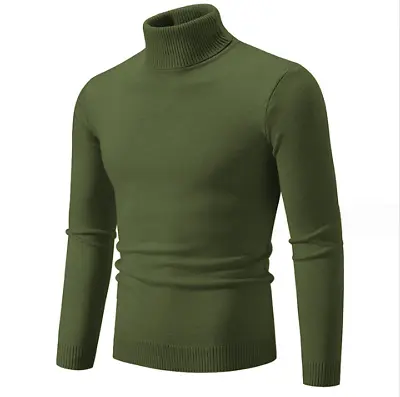 Casual Mens Slim Fit Basic Tops Warm Knitted Thermal Turtleneck Pullover Sweater • $19.98