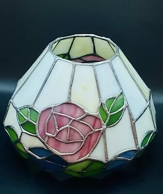 VTG MCM Stained/Slag Glass Roses & Leaves Parlor Lamp Shade • $29