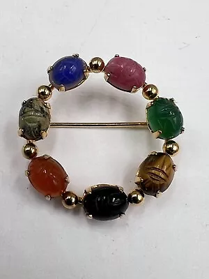 Vintage Gold Filled GF 1.22” Scarab Gemstones Egyptian Revival Brooch Pin • $9.99