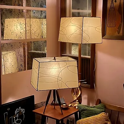 Vintage Atomic Fiberglass Lampshade Pair Mid Century 1950s Lamp Shade • $295