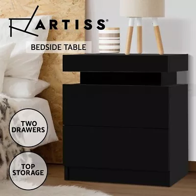 Artiss Bedside Table 2 Drawers Side Table Storage Cabinet Nightstand Black COLEY • $55.95