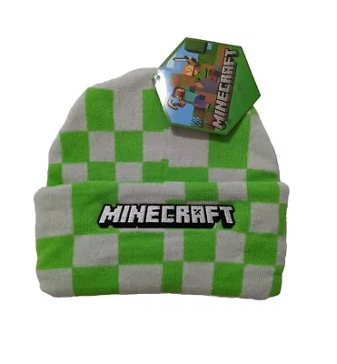 New Mojang Minecraft Beanie Embroidery Embroidered Logo Crazy Check NWT Hat Cap • $10.50