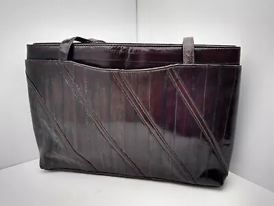 Vintage Eel Skin Shoulder Bag Purse Vibrant Chocolate Dark Brown 12x8.5x3 • $24.75
