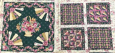 Vintage Cabbage Roses Floral Fan Fabric Pillow Quilt Panel Squares Sold In 2 • $9.09