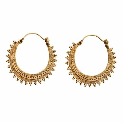 $53.74 • Buy Boho Hoop Earrings Gold Brass Indian Mandala Hoops Dot Work - 81stgeneration