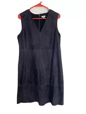 Vince Leather Paneled Sheath Midi Dress Pockets Gray Sleeveless V-Neck Sz 12 • $129.99