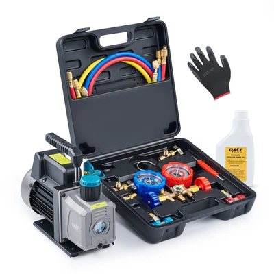 $105.99 • Buy OMT 3.5CFM 1/4HP Combo AC Manifold Gauge Set Air Vacuum Pump For Auto Home HVAC