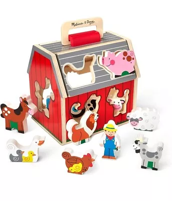Melissa & Doug Wooden Take-Along Sorting Barn Toy With Flip-Up Roof And Handle • $20