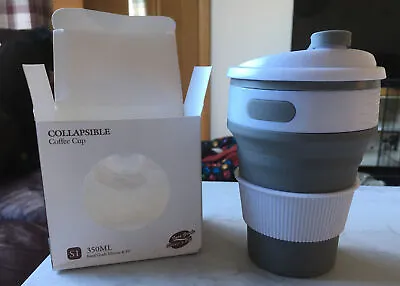 350mls Collapsible Coffee Cup In Pale Blue & White Boxed • £6