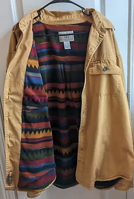 Vintage The Territory Ahead Tan Canvas Jacket Fleece Aztec Blanket Lined XL • $42