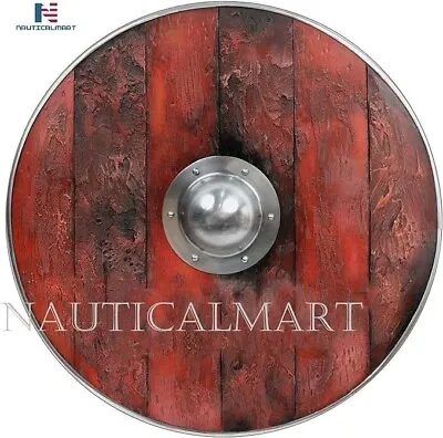 NauticalMart Aged Wood Viking Shield - SCA/LARP/Norse/Norway/Antique/Armor Red • $217.55
