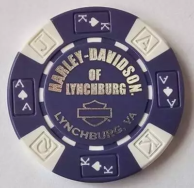 HARLEY-DAVIDSON OF LYNCHBURG (VA) Purple/White AKQJ Signature Poker Chip • $6.75