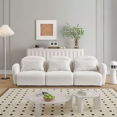 Modern Living Room Furniture Lazy Upholstered Sofa Teddy Fabric Three Seat • $608.49