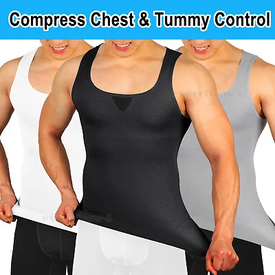 Compressed Men Slimming Vest Body Slimmer Chest Belly Waist Shirt Tank UK Stock • £23.79
