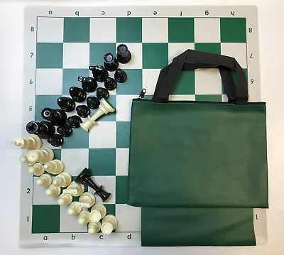 Chess Set Combo: Green Bag W/ Loop Board & 3 3/4  King Pieces - FREE SHIP • $22.50