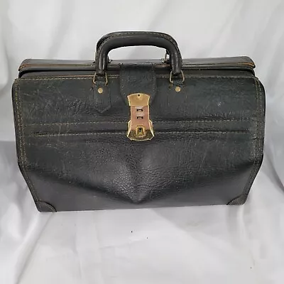 Vintage Black Leather Doctor's Bag Case Sachel Or Briefcase 18x11x9  With Key • $125