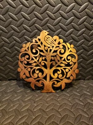 Vtg CAST IRON TRIVET DOVE BIRD  TREE OF LIFE COPPER FINISH WALL HANGING COTTAGE • $19