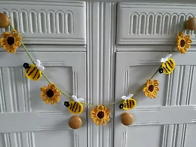 Handmade Crochet Sunflower & Bee Bunting/Garland/ Garden Room/Nursery/Gift Idea • £7.50