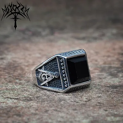 Mens Freemason Black Onyx Stone Masonic Ring Stainless Steel Size 7-15 Gift • $10.88