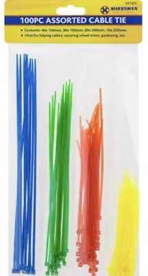 100 Assorted Cable Ties Coloured Plastic Small Large Sizes Zip Tie Wraps • £3.95