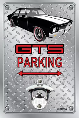 Pop A Top Wall Mount Bottle Opener Metal Sign - HOLDEN HQ GTS BLACK / BLACK RIMS • $29