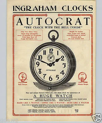 1913 PAPER AD 2 Sided Ingraham Autocrat Clock Alarm Indian Fiat Triumph Vedette • $13