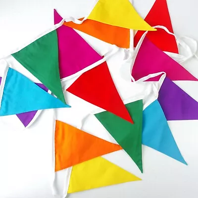 Plain Fabric Bunting Rainbow Double Sided Wedding Birthday Garden Party Handmade • £9.99