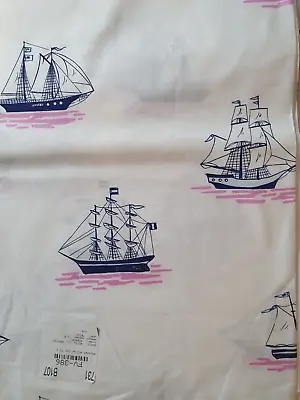 1 Yard Out To Sea Sailing Ships Sarah Jane For Michael Miller Cotton White Navy • $10