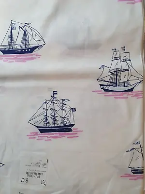 1.5 Yds Out To Sea Sailing Ships Sarah Jane For Michael Miller Cotton White Navy • $13