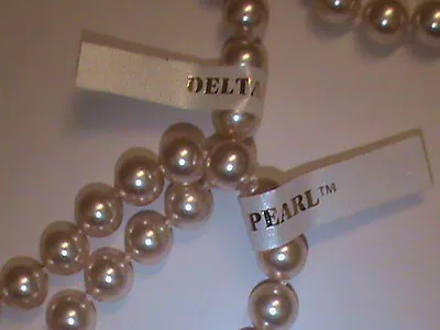 2 Vintage Signed Deltah Pearl Necklaces 30 Inch 14kt GF Clasp Majorca Pearls 6mm • $25