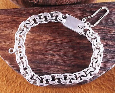 Vintage Double Link Charm Bracelet 9mm Sterling Silver Size 7  Hecho En Mexico • $29.95