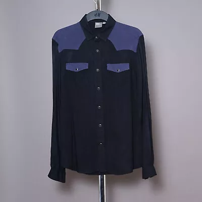 Asos Mens Western Shirt Black & Purple Cowboy Pearl Snap Fasten Poppers Small S • £14.99