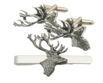 £32.99 • Buy Stag Head Pewter Cufflinks & Tie Bar Set Wedding Jewellery Boxed TBC 347
