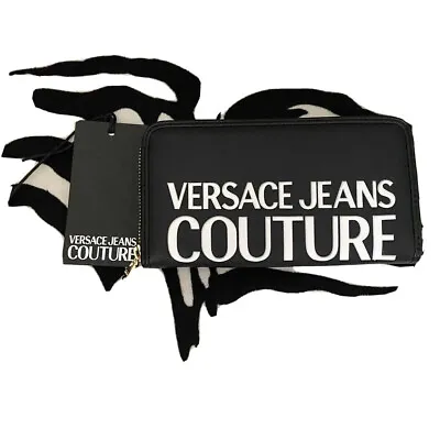 Versace Jeans Couture Black Signature All Around Zip Continental Wallet. • $100