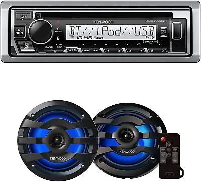 Kenwood KMR-D382BT Stereo Marine Bluetooth Receiver & C1673MRBL LED Speakers • $329