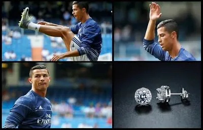 Mens Ronaldo LARGE 10mm BLING 18ct White Gold Plate Cubic Zirconia Earrings • £7.95