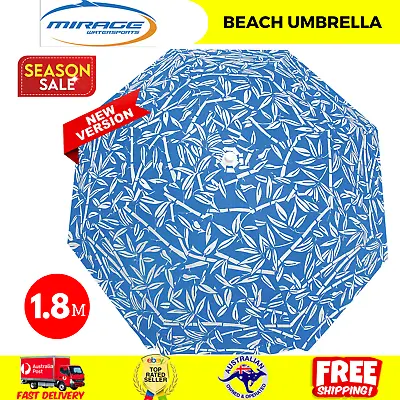 $29.74 • Buy Mirage Bamboo Beach Umbrella Outdoor Shade Sun Protection Shelter 1.8m Blue