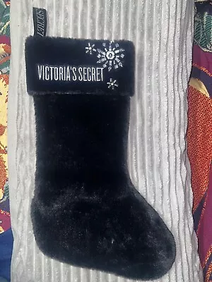 Victoria's Secret Black & Silver  Fur Plush Christmas Stocking Sequins 2019 • $14.99