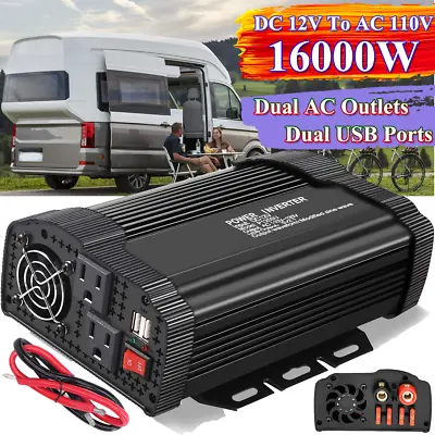 16000W Car Power Inverter DC 12V To 110V AC Pure Sine Wave Solar Converter LCD • $39.99