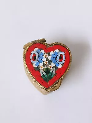 Vintage Heart Italian Micro Mosaic Hinged Floral  Trinket  Jewelry  Pill Box • $21