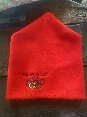 1960s Squaw Valley Olympics Red Beanie Unworn Wool Warm Lake Tahoe California • $149.99