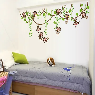 £7.72 • Buy Monkey Tree Jungle Animal Wall Stickers Zoo Nursery Decor Home Kids Decal NEW UK