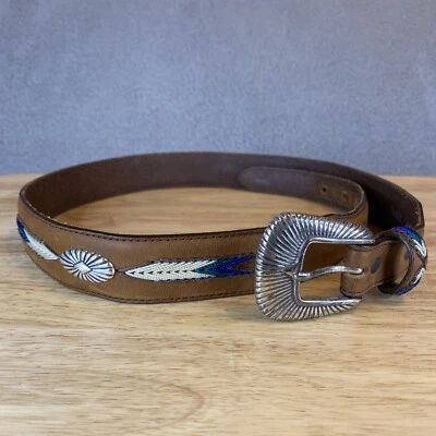 $49.98 • Buy Tony Lama Western Native American Brown Leather Belt Size 34 Embroidered