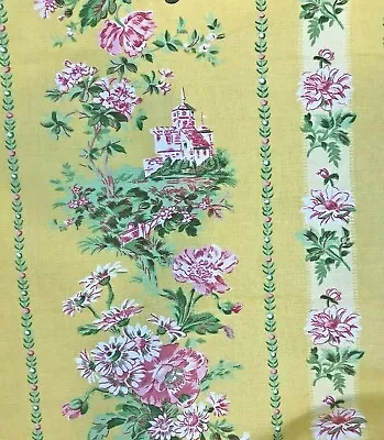 Vintage Schumacher Fabric Chanlong Stripe Floral Yellow Greeff 20  X 55  • $17