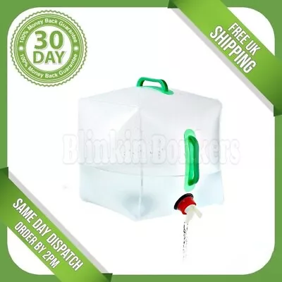 Large 20 Litre Water Bottle Tap Food Grade Collapsible Camping Container Carrier • £7.49