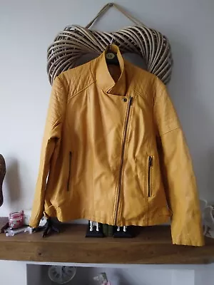 TU Faux Leather Jacket Size 20 Mustard Yellow Biker Coat Lined Buckles Zip Up • £6