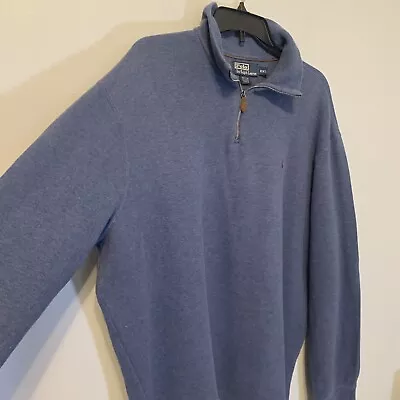 Polo Ralph Lauren XXL Blue 100% Cotton Pullover 1/4 Zip Sweater • $22