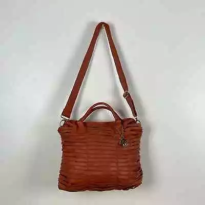 Charles Jourdan Leather Satchel Handbag Orang Slash Detach Strap Zip Closure • $39