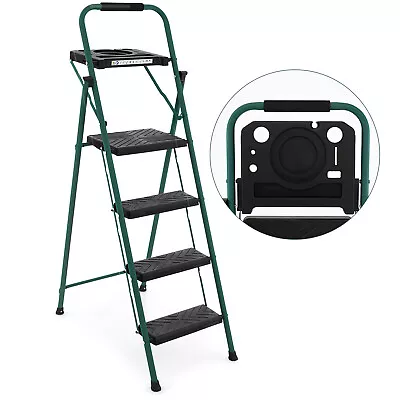 4-Step Ladder Folding Step Stool Metal Frame With Tool Tray & Padded Handgrip • $77.99